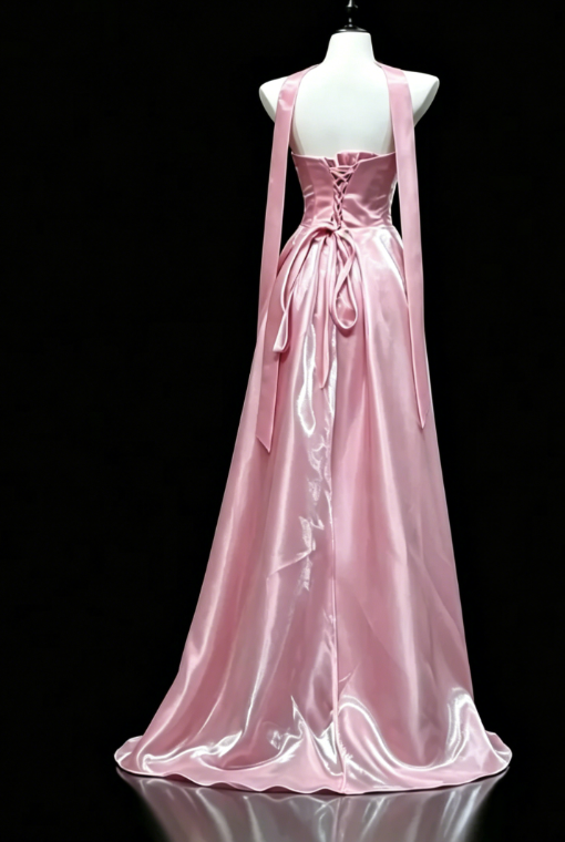 Cute Strapless Sheath Satin Long Evening Dress Pink Prom DressED08313