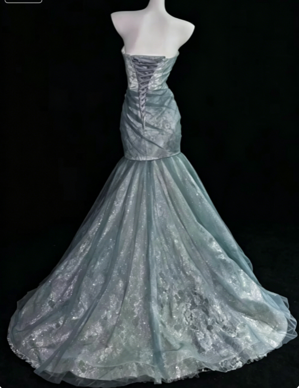Elegant Sweetheart Mermaid Tulle Long Evening Dress Green Prom Dress ED08318