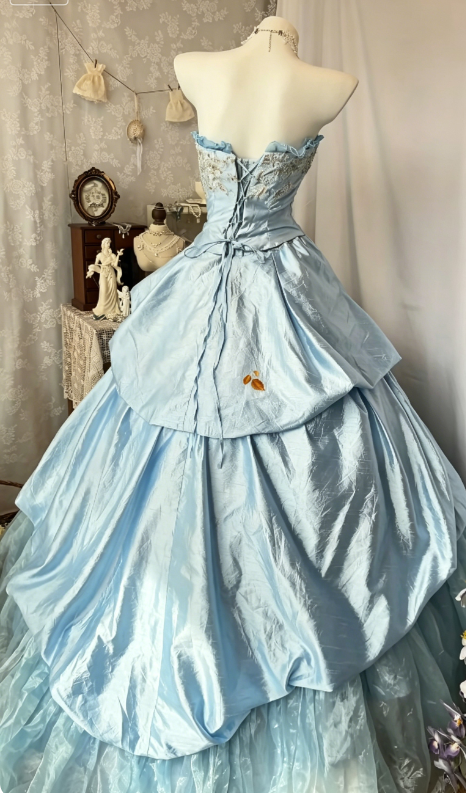 Gorgeous Strapless Ball Gown Quinceanera Dress Satin Tulle Blue Sweet 16 Dress ED08322