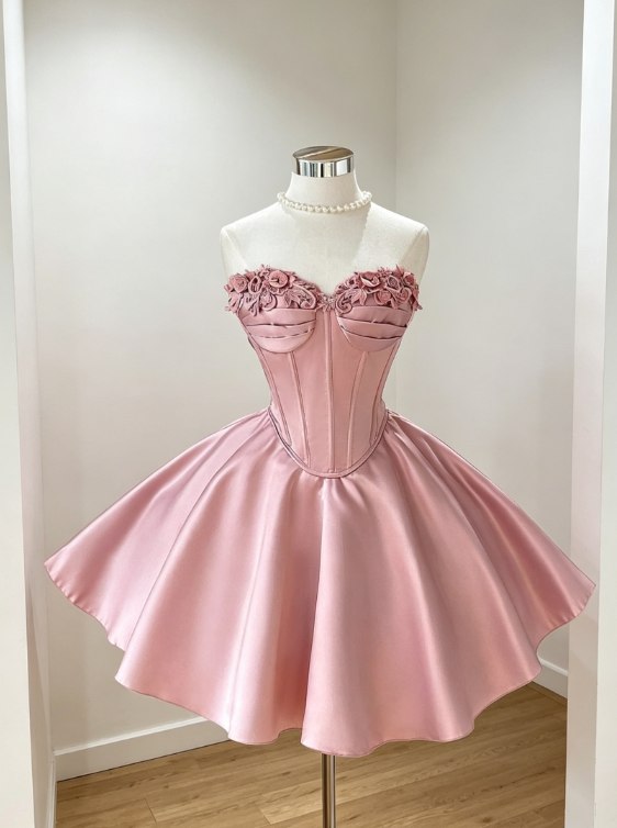 Chic Pink Homecoming Dress Sweetheart Satin Birthday Dress A-Line Graudation Party Dress ED08337