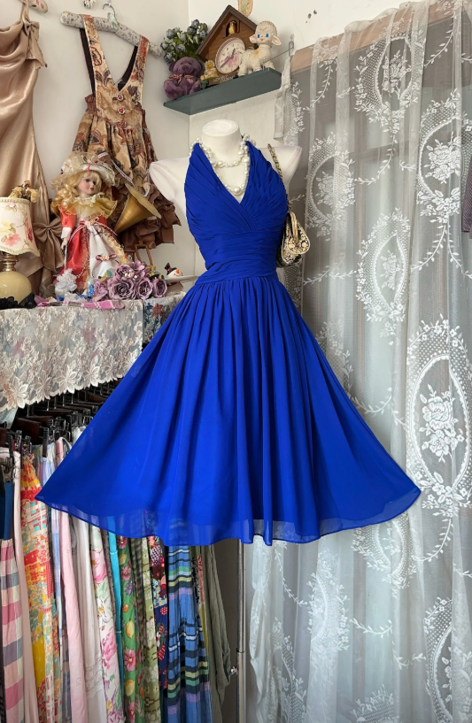 royal blue homecoming dress Chic Royal Blue Homecoming Dress Halter Chiffon Birthday Dress A-Line –  EvaFashionDress