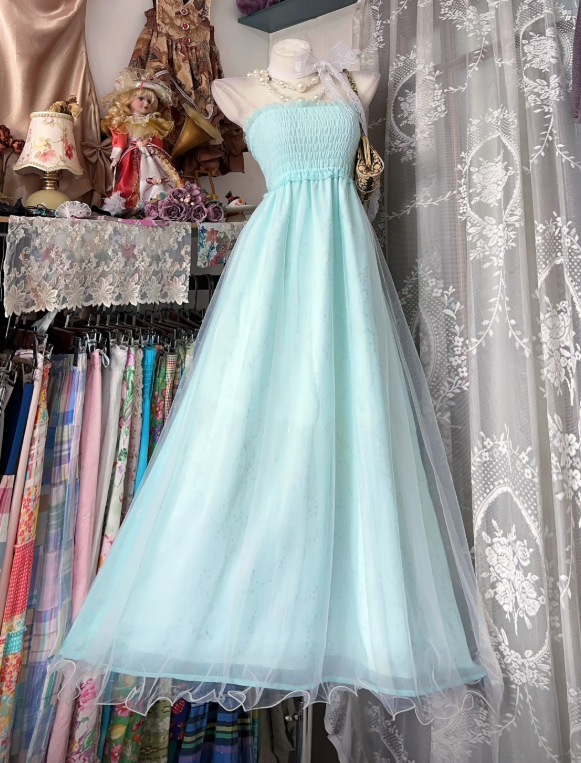 Chic Tiffany Blue Prom Dress Strapless A-Line Chiffon Long Evening Dress ED08356
