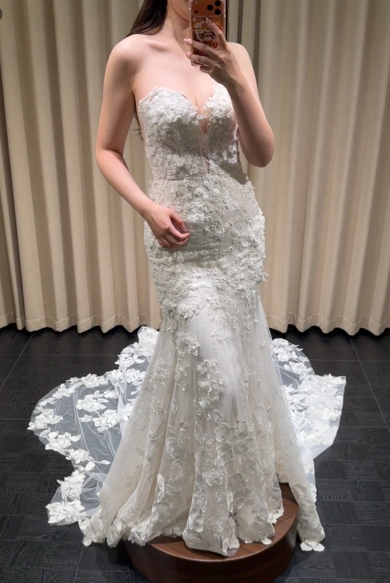 Classy White Wedding Dress Sweetheart Sheath Bridal Gown Applique Tulle Bridal Dress ED08369