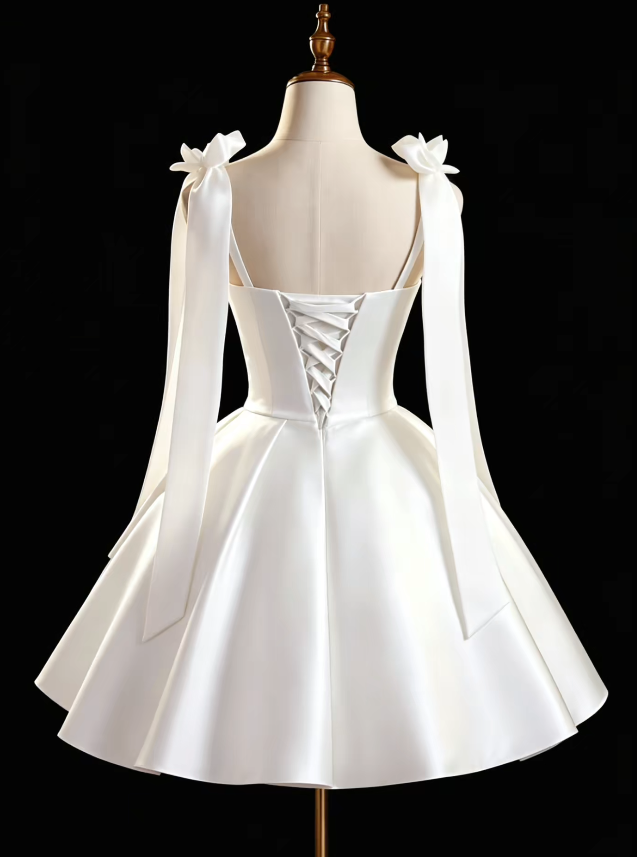 Simple White A-Line Satin Short Wedding Dress ED08375