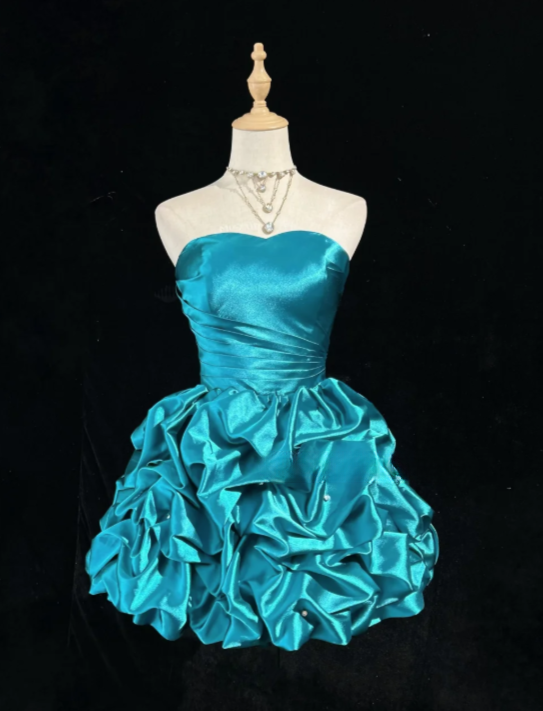 short blue dresses for prom Sexy Strapless A-Line Satin Birthday Dress Short Blue Homecoming Dress – EvaFashionDress