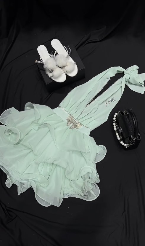Sexy Halter Birthday Dress Chiffon Sheath Party Dress Mint Green Homecoming Dress ED08475