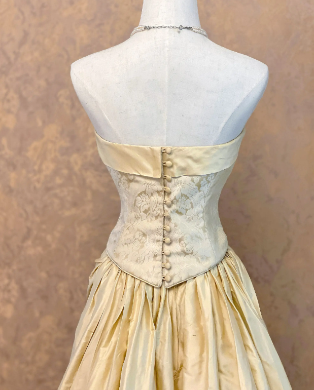 Cute Strapless A-Line Satin Evening Dress Yellow Prom Dress ED08510