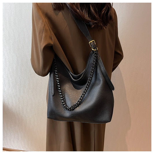 Versatile soft leather commuter shoulder tote bag crossbody bag ED0851