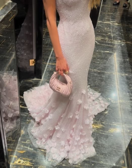 Chic Sweetheart Mermaid Beaded Tulle Long Evening Dress Pink Prom Dress ED08533