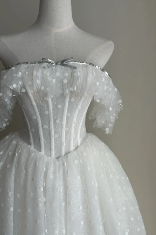 Elegantes schulterfreies A-Linien-Hochzeitskleid Brautkleid aus Tüll Weißes Brautkleid ED08662
