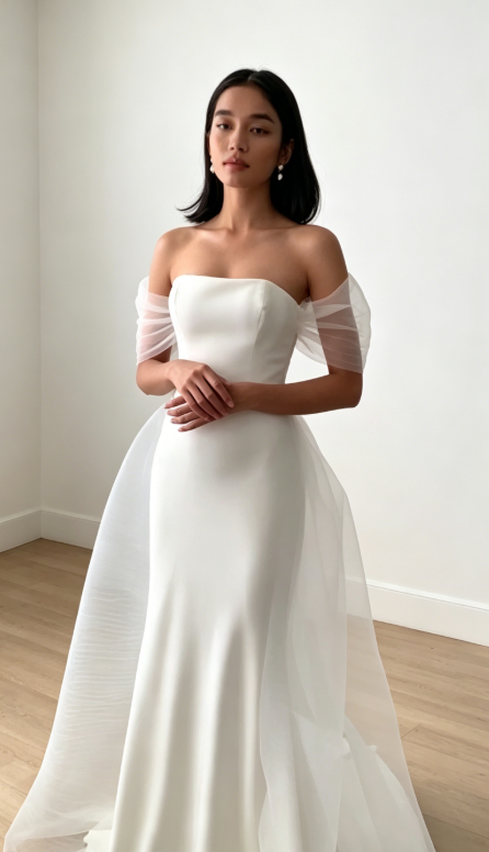 Chic Off-shoulder Sheath Wedding Dress Chiffon Bridal Dress White Bridal Gown ED08672