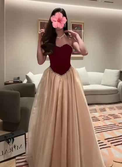Chic Burgundy Long Evening Dress Sweetheart A-Line Tulle Prom Dress ED08724