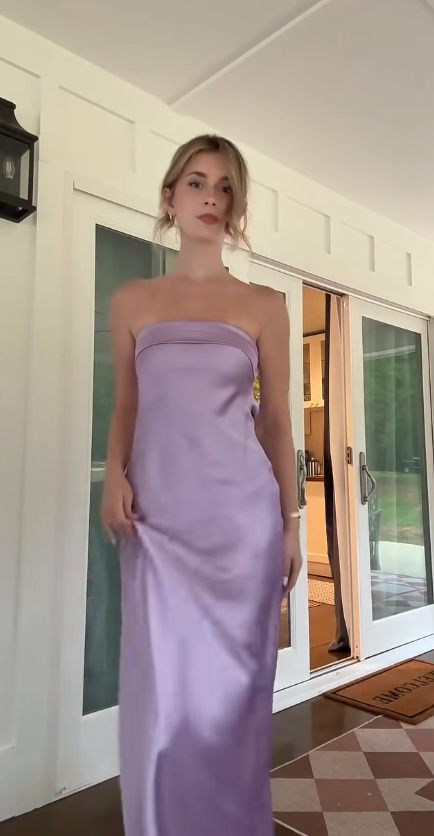 Classy Purple Wedding Guest Dress Strapless A-Line Satin Long Evening Dress ED08736