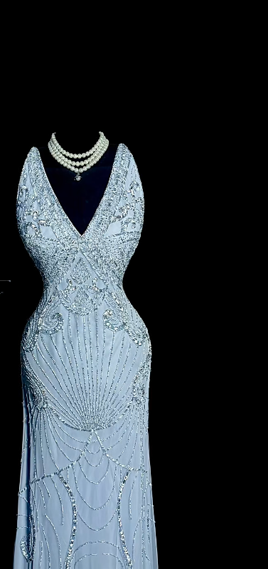 Chic V-Neck Sheath Chiffon Long Evening Dress Blue Prom Dress ED08738