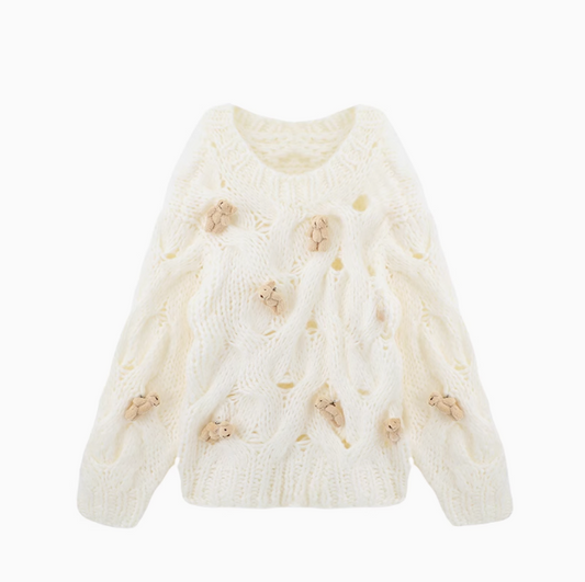 Korean style bear thick needle twist long sleeve sweater ED0873