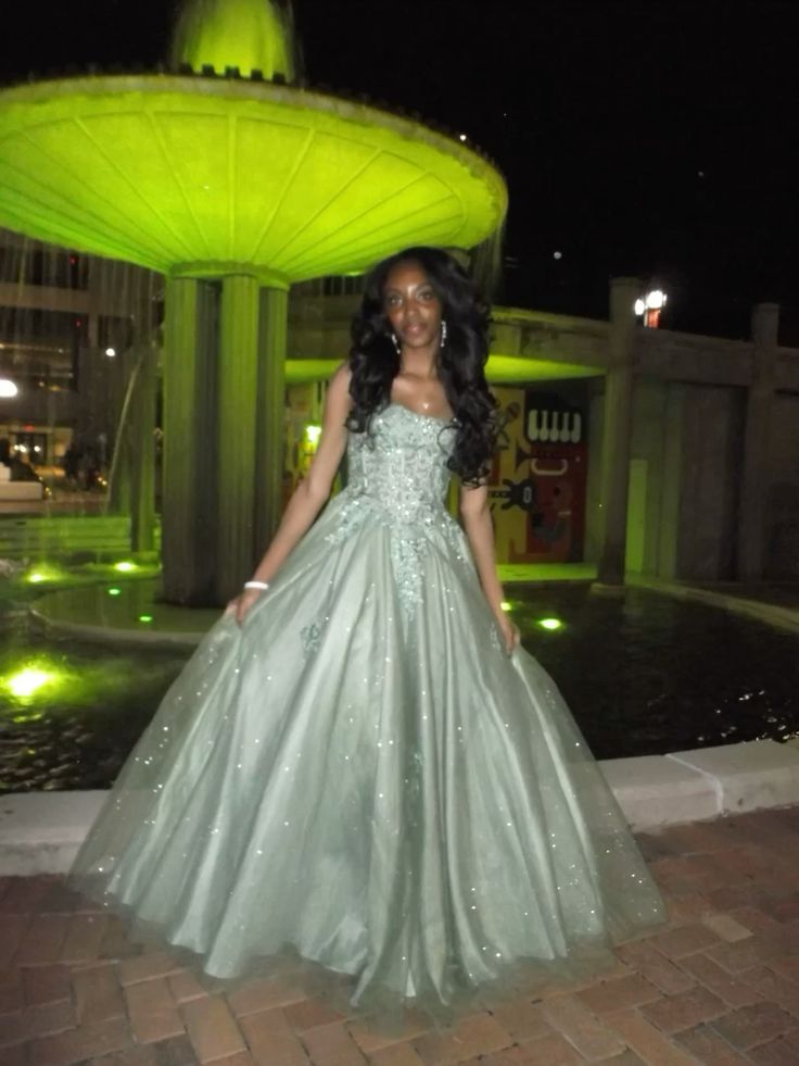 Romantic Spaghetti Straps A-Line Tulle Sequins Long Evening Dress Green Prom Dress ED08749