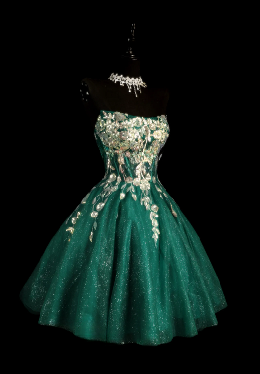 Magnifique Robe Hoco Vert Foncé Robe d'Anniversaire Bustier Tulle Robe de Soirée de Remise de Diplôme Coupe A-Line ED08756