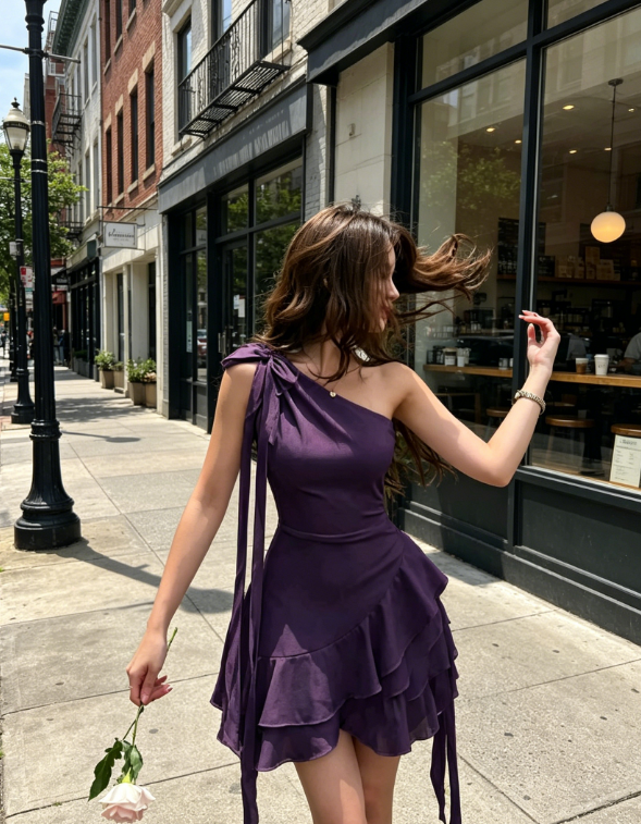 Sexy Purple Hoco Dress A-Line Chiffon Party Dress One-shoulder Birthday Dress ED08766