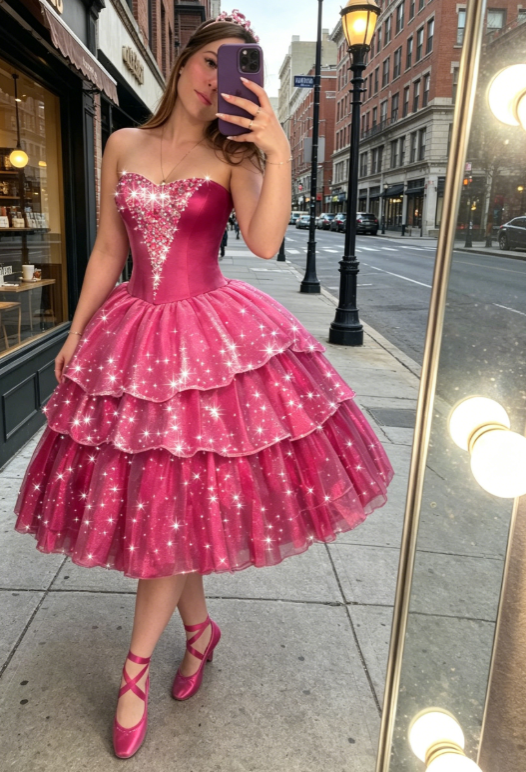 Cute Strapless A-Line Tulle Evening Dress Pink Birthday Dress ED08769