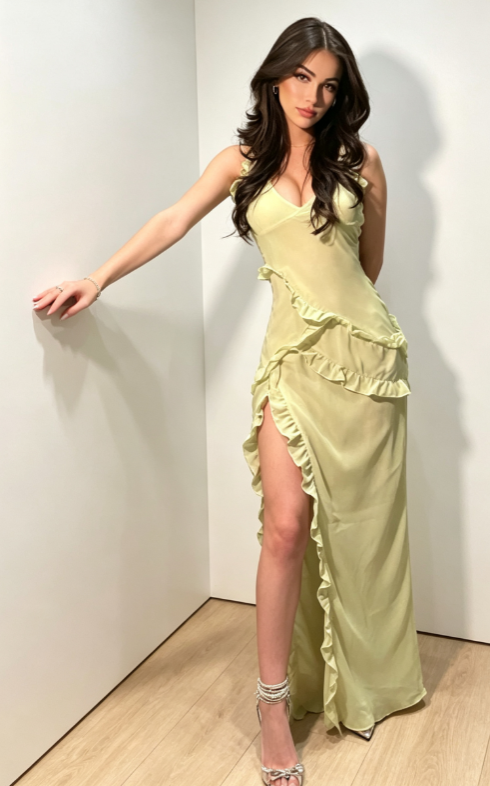 Elegant Yellow Long Evening Dress Straps Sheath Chiffon Prom Dress ED08792