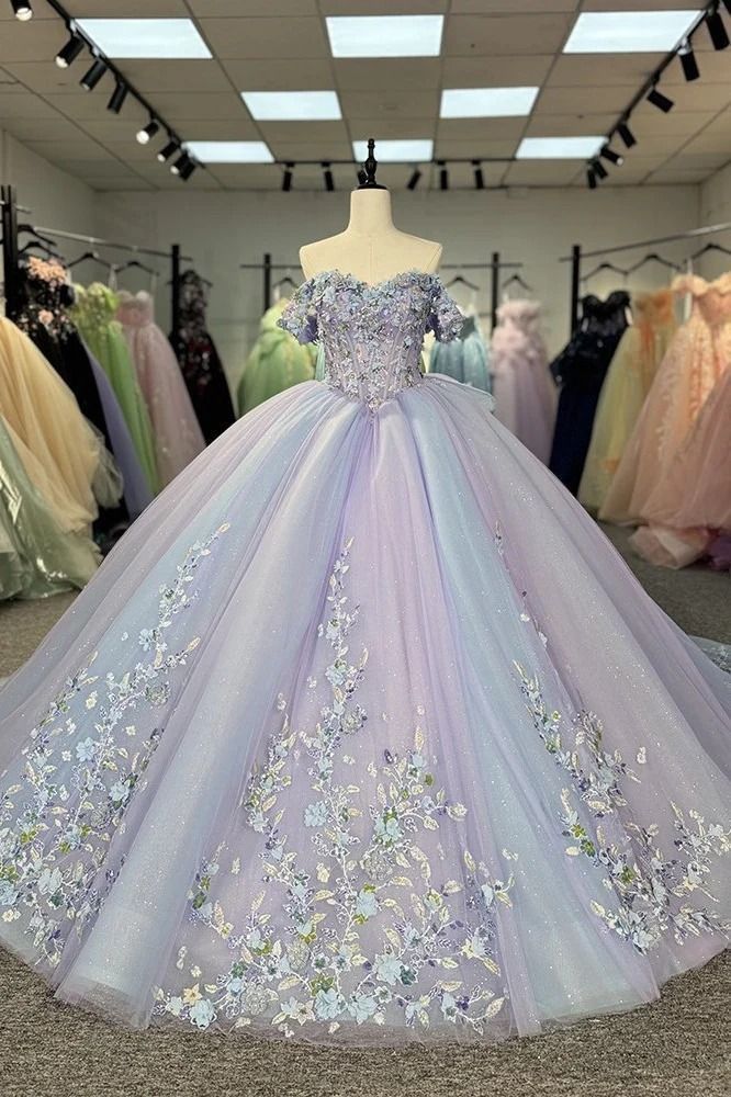 Fairy Purple Quinceanera Dress Tulle Ball Gown Applique Sweet 16 Dress ED08810