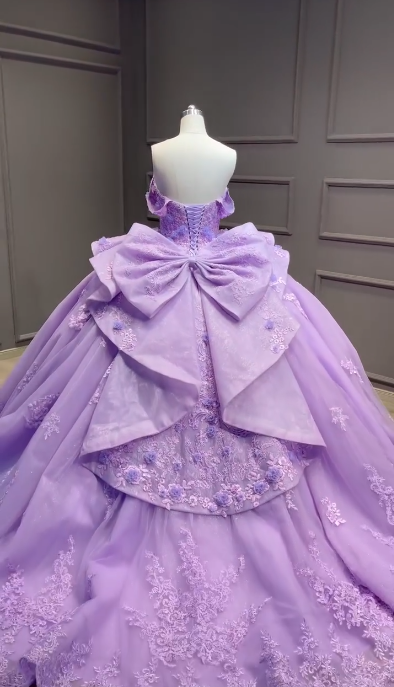 Fairy Purple Quinceanera Dress Tulle Ball Gown Applique Sweet 16 Dress ED08812