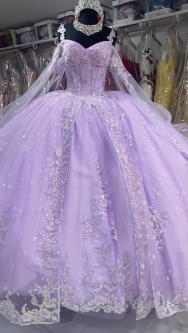 Robe de Quinceanera violette féerique en tulle, bustier, robe de bal, robe de 16 ans ornée d'appliqués ED08815