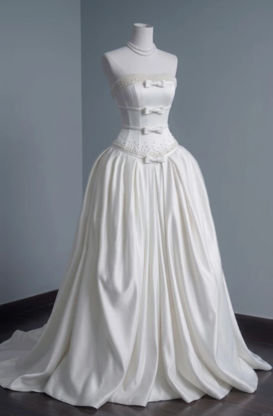 Modest White A-Line Wedding Dress Strapless Bridal Gown Satin Bridal Dress ED08817