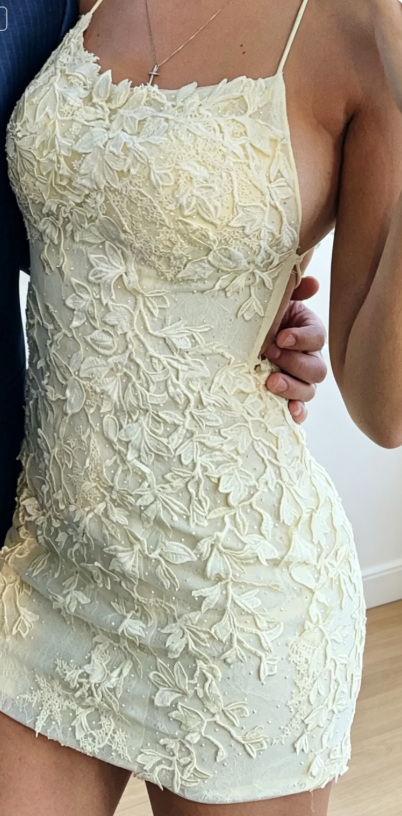 Simple Yellow Hoco Dress Lace Sheath Birthday Dress Halter Summer Dress ED08835