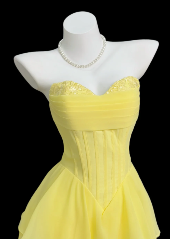 Glam Yellow Evening Dress Sweetheart A-Line Chiffon Long Prom Dress ED08855