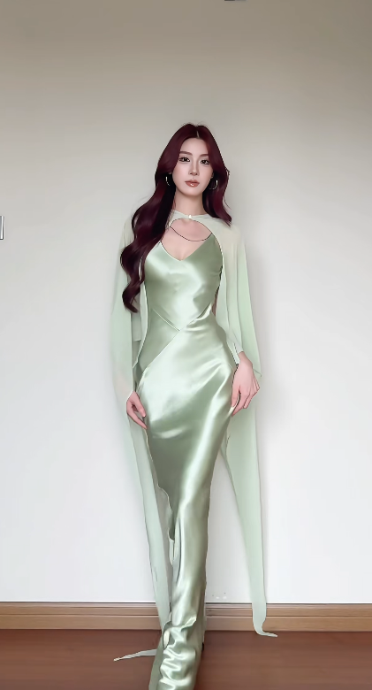 Glam Green Evening Dress Straps Sheath Satin Long Prom Dress ED08856