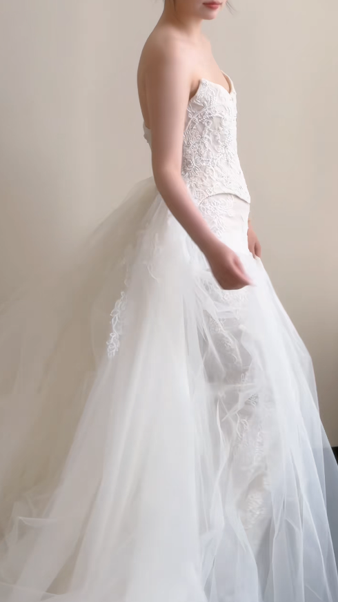 Timeless Strapless White Wedding Dress Lace Bridal Dress Sheath Bridal Gown ED08863