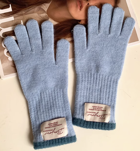 Red touch screen knitted warm gloves ED0889