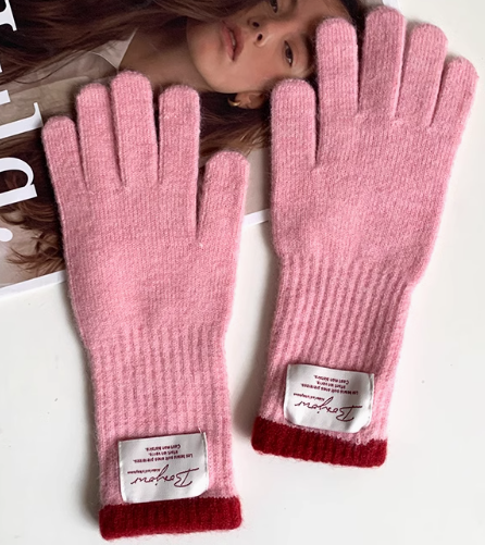 Red touch screen knitted warm gloves ED0889
