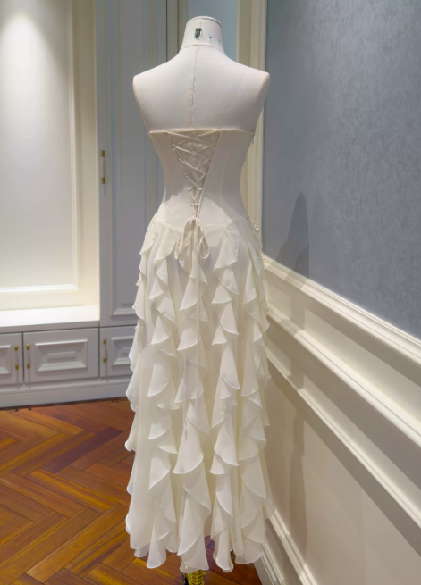 Chic Sweetheart Sheath Long Evening Dress Chiffon Summer Dress Ivory Prom Dress ED08903