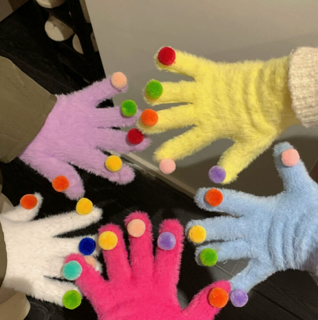 Touch screen colorful ball warm gloves ED0890