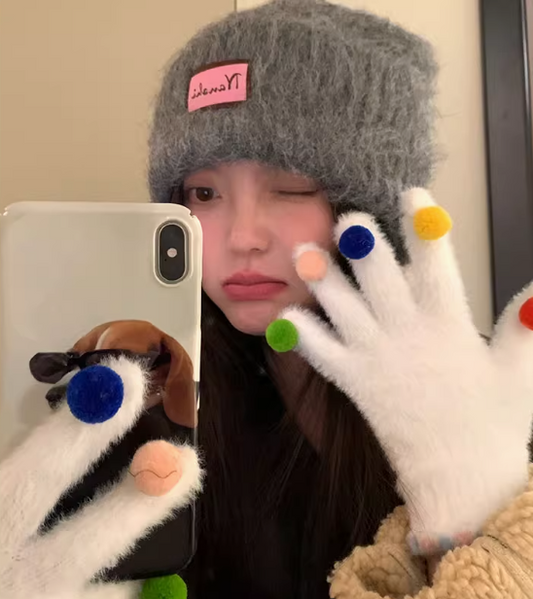 Touch screen colorful ball warm gloves ED0890