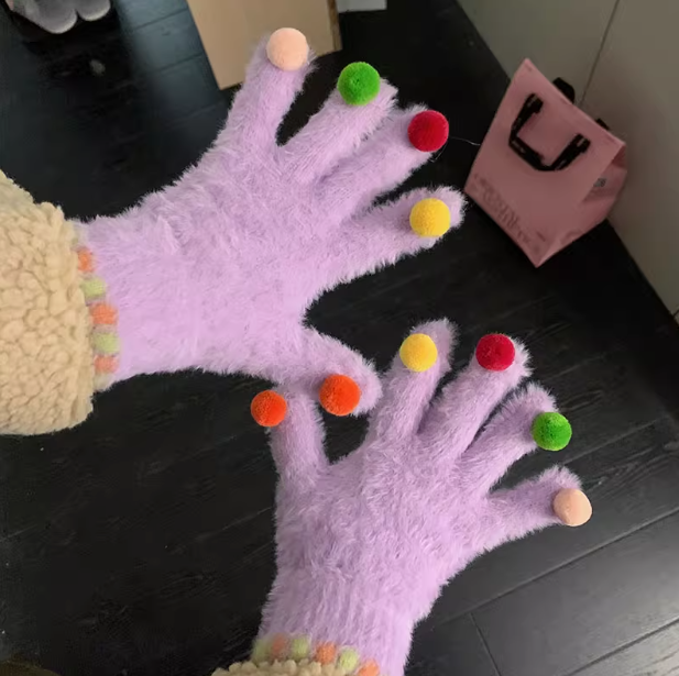 Touch screen colorful ball warm gloves ED0890