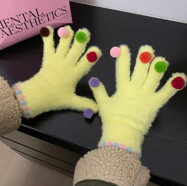 Touch screen colorful ball warm gloves ED0890