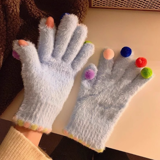Touch screen colorful ball warm gloves ED0890