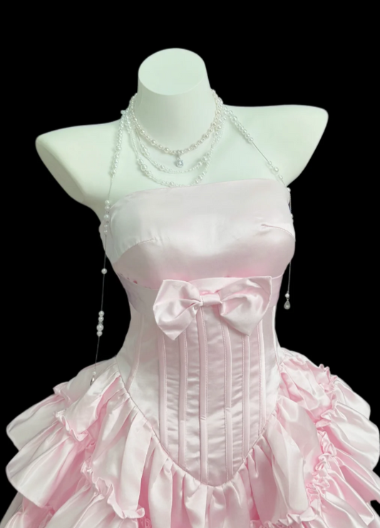 Robe de bal courte en satin rose sans bretelles coupe trapèze pour anniversaire ou Homecoming ED08927