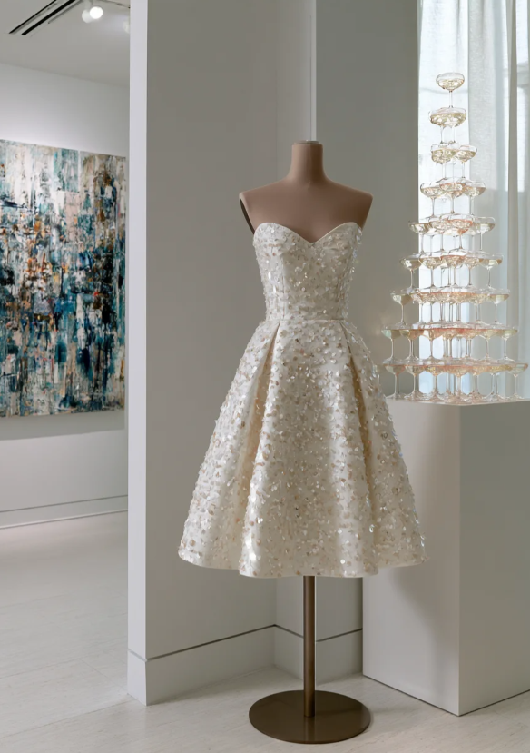 Fashion A-Line Sweetheart Birthday Dress White Hoco Dress Satin Sequins Short Prom Dress ED08930