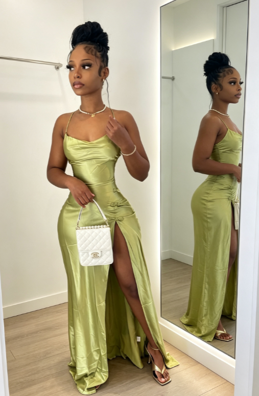 Simple Green Long Evening Dress Spaghetti Straps Sheath Prom Dress Satin Formal Dress ED08933