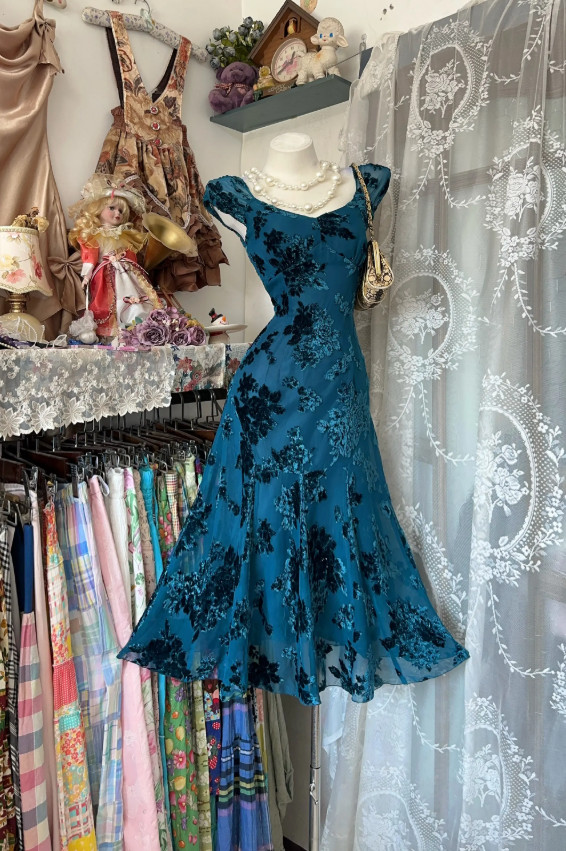 Chic Blue Hoco Dress V-neck A-Line Graudation Party Dress Chiffon Birthday Dress ED08959