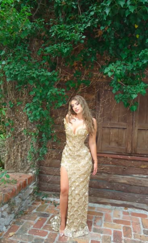 Chic Gold Prom Dress Sweetheart Sheath Beaded Tulle Long Evening Dress ED08963