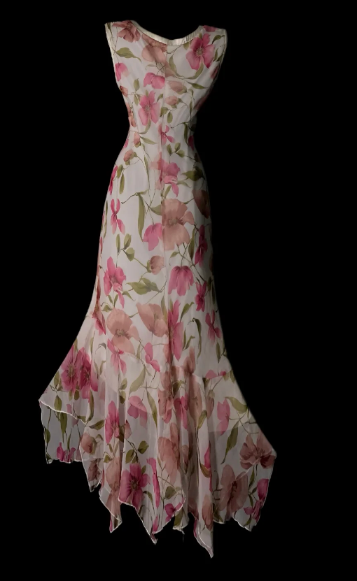 Vintage Chiffon Floral Evening Dress V-neck Sheath Long Fomral Dress ED08976