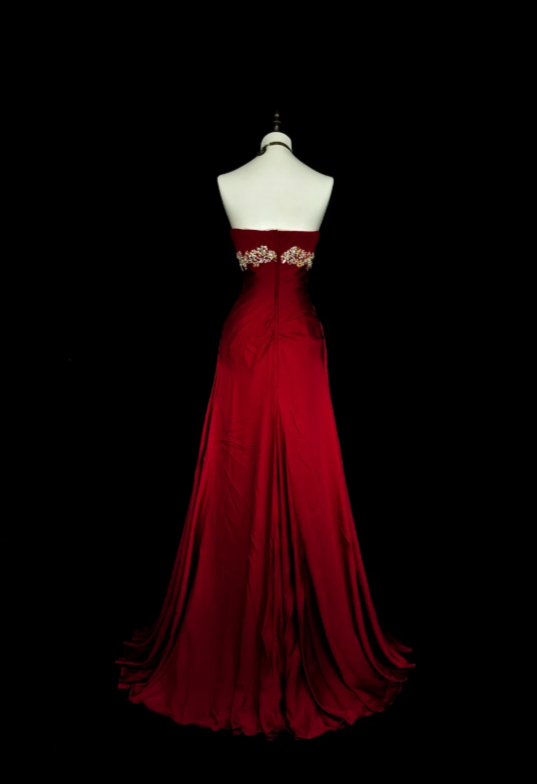 Elegant Satin Evening Dress Long Burgundy Dress for Party Strapless Sheath Fomral Dress ED08983