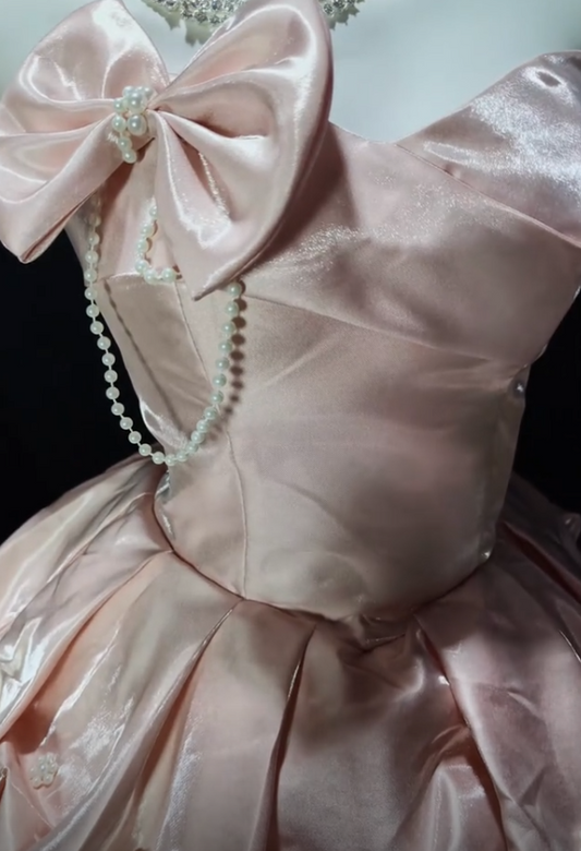 Jolie robe de soirée en satin rose, robe de bal de retour au lycée, robe d'anniversaire trapèze ED08990