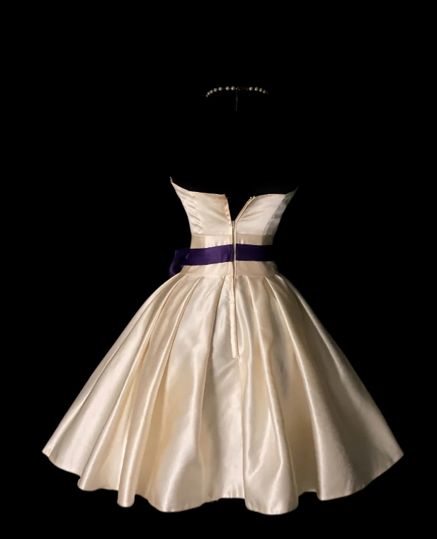 Chic Satin Champagne Dress for Party Strapless Hoco Dress A-Line Birthday Dress ED08996