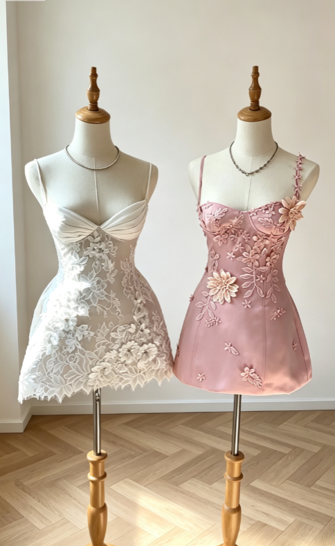 Fashion White Hoco Dress Tulle Appliques Dress for Party Spaghetti Straps Sheath Birthday Dress ED09013